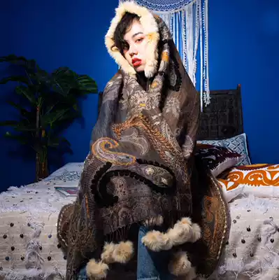 Kashmiri hand-embroidered cashmere Shawl Rabbit hair ball Nepal Scarf Limited edition lone product