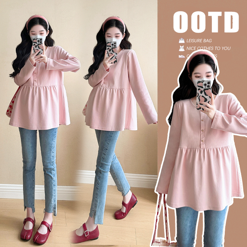 Maternity Wear, Autumn Fashion, Simple and Casual Long-Sleeved Tops, Loose Large Size Babydoll Shirts, Autumn Pregnancy Clothes, Trendy Moms Maternity Wear, Autumn Fashion, Simple and Casual Long-Sleeved Tops, Loose Large Size Babydoll Shirts, Autumn Pregnancy Clothes, Trendy Moms