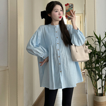 Maternity clothing spring clothing fashionable simple long-sleeved shirts loose large size casual pregnancy tops spring age-reducing shirts spring