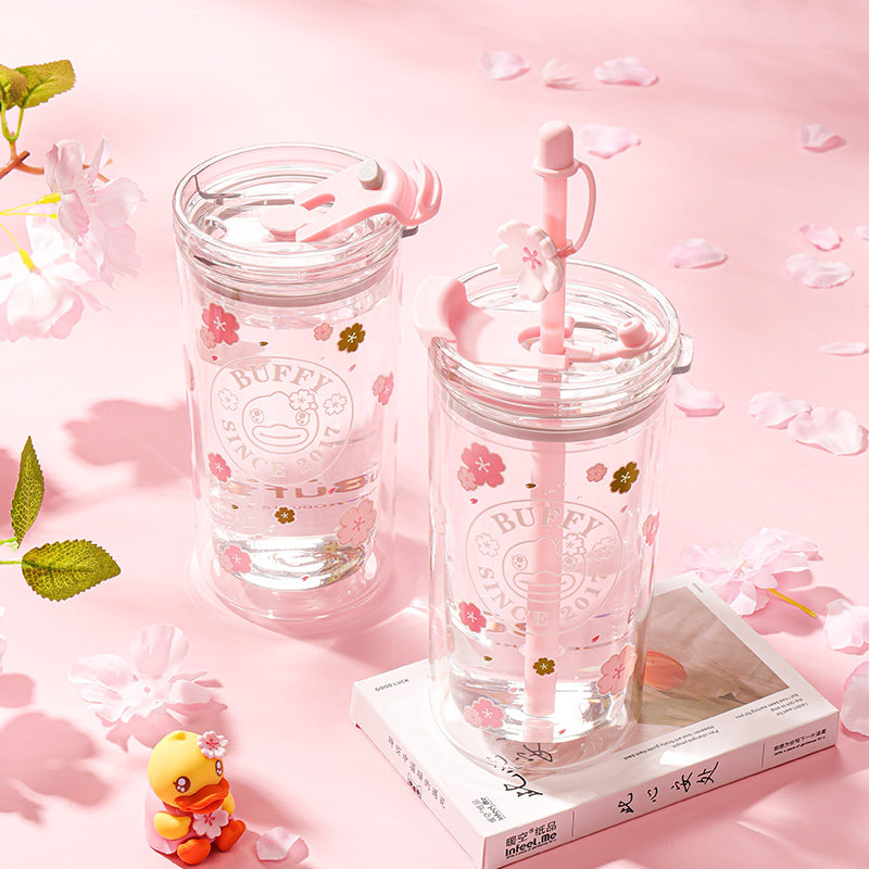 High-value glass cup high borosilicate heat-resistant net red coffee cup girls home cold drink cup cola cup ins style