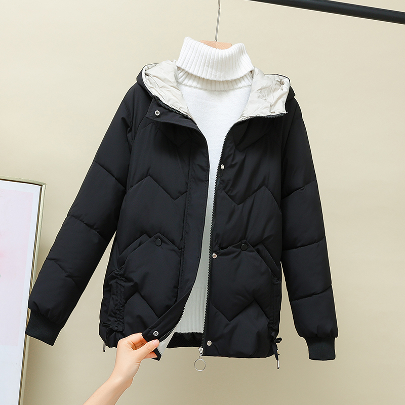 Down Cotton Jacket for Women, Hong Kong Style Loose Cotton Coat, 2024 New Winter Korean Version Thickened ins Short Cotton Jacket