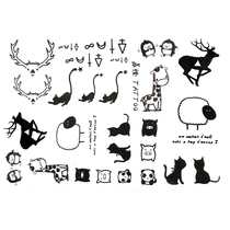 Xinsu Orange childrens tattoo stickers small pattern waterproof black and white simple animal pig lasting cat personality deer sticker