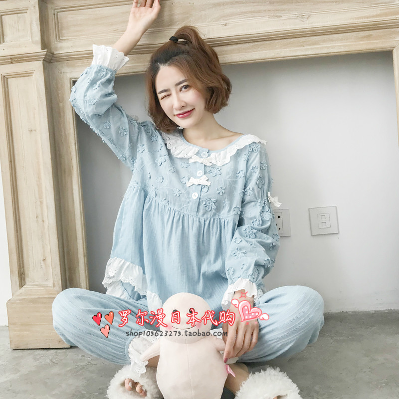 soft honey pajamas woman spring and autumn pure cotton long sleeve cute flowers princess wind two pieces of home suit