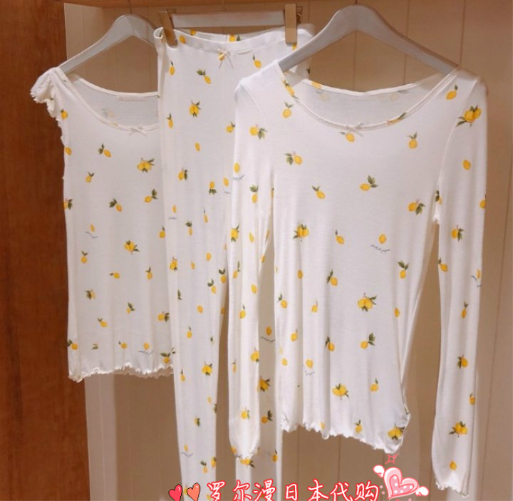 Japanese soft honey fruit bottoming suit long-sleeved trousers pure cotton home service pajamas women spring, autumn and winter