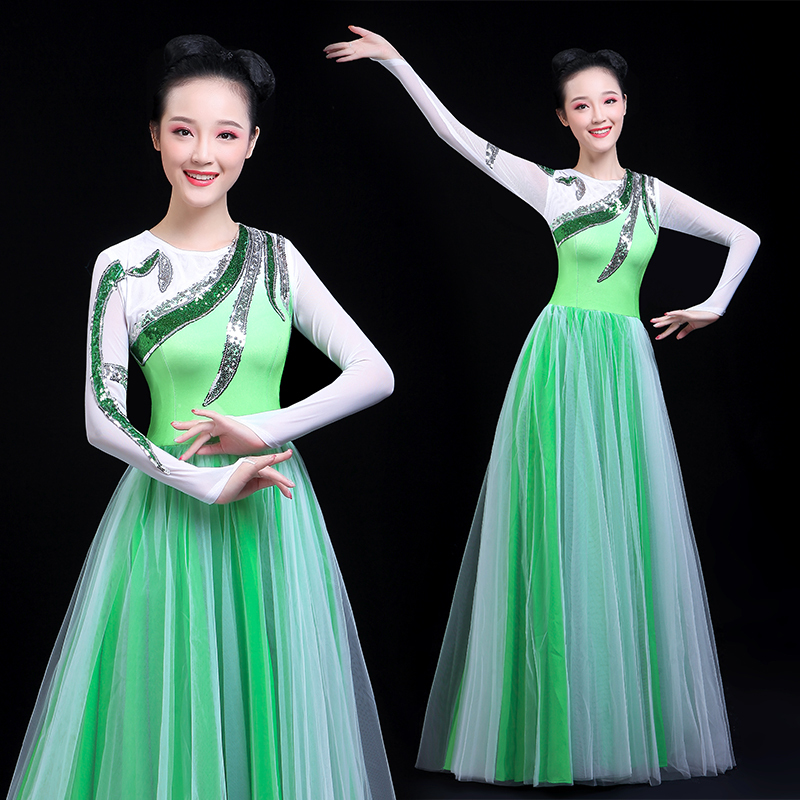 Chinese Folk Dance Costume Opening song and dance dress Modern Dance Costume Adult long skirt female chorus Costume