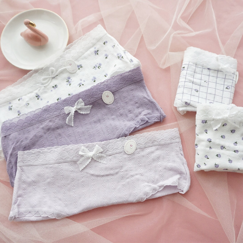 5 packs of pure cotton girls' low-waist underwear cute lace edge thin cotton antibacterial and breathable ladies' briefs