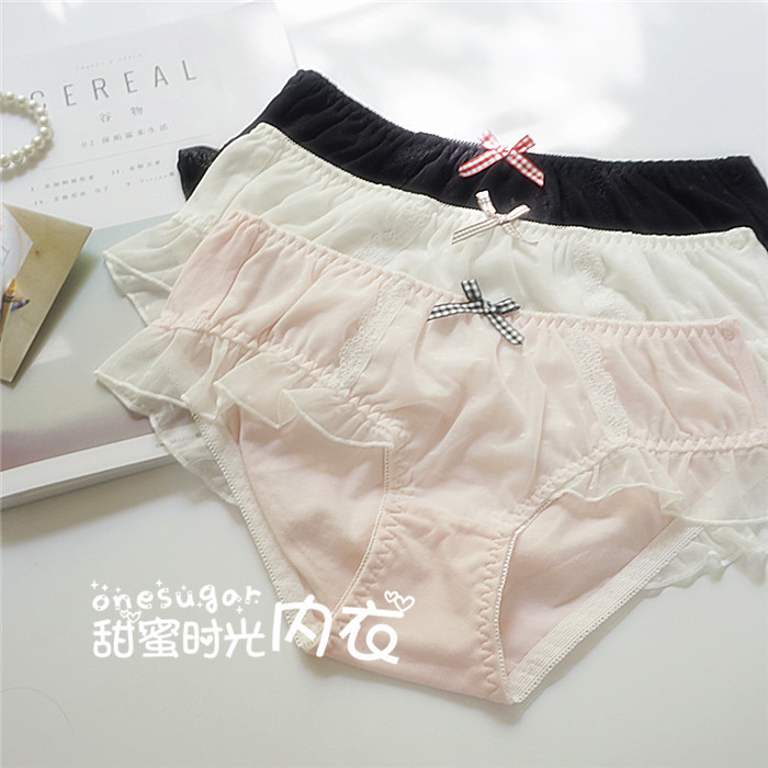 4 Japanese girls cute lace mesh cotton mid-waist comfortable panties Women briefs large size