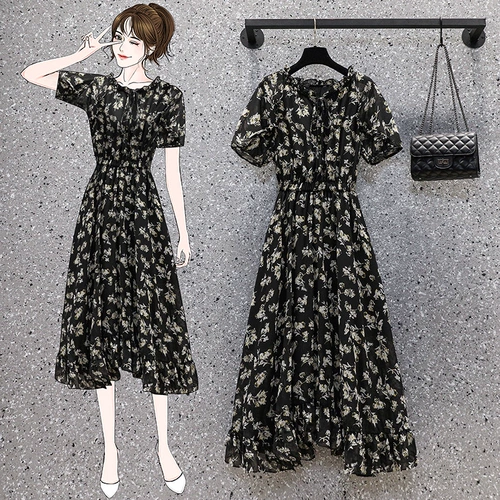 Летний модный приталенный корсет, платье, большой размер, подходит для полных девушек, французский стиль, в цветочек