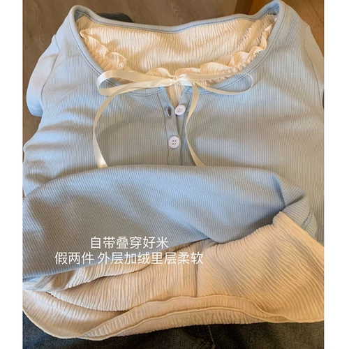 Женский топ размера плюс, толстый мм, искусственный комплект из двух предметов, ранняя весна 2024 года, новый стиль, тонкий, шикарный и красивый топ с круглым вырезом и грибком