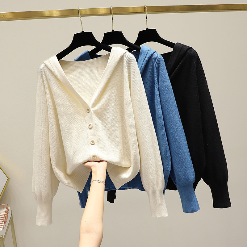 Large size women's clothing 2022 autumn new fat sister fashion casual loose thin sweater hooded knitted cardigan women