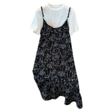 Летняя одежда, платье-комбинация, мини-юбка, футболка, шифоновый комплект, платье, большой размер, подходит для полных девушек, по фигуре, цветочный принт