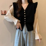 Осенний трикотажный кардиган, комплект, лонгслив, большой размер, рукава фонарики