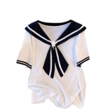 Летняя ретро военно-морская футболка, большой размер, подходит для полных девушек, свободный крой, по фигуре