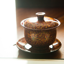 Antaiqiao Fuzhou Traditional Lacquerware Tea Ceremony Large lacquer lid cup Teacup Gold worm Mangong Sanchai Cup]