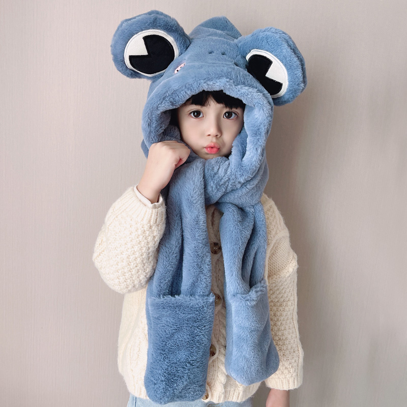 Children's hats, winter plush hats, scarves, gloves, one male and female children, thick warm children's hats, autumn and winter