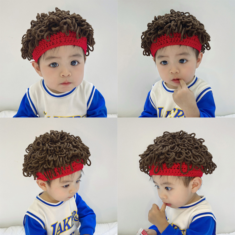 Child Wig Cap Spring Autumn Baby Blast Head Hat Autumn Winter Hip Hop Hair Line Hat Personality Baby Bubble Face Cap