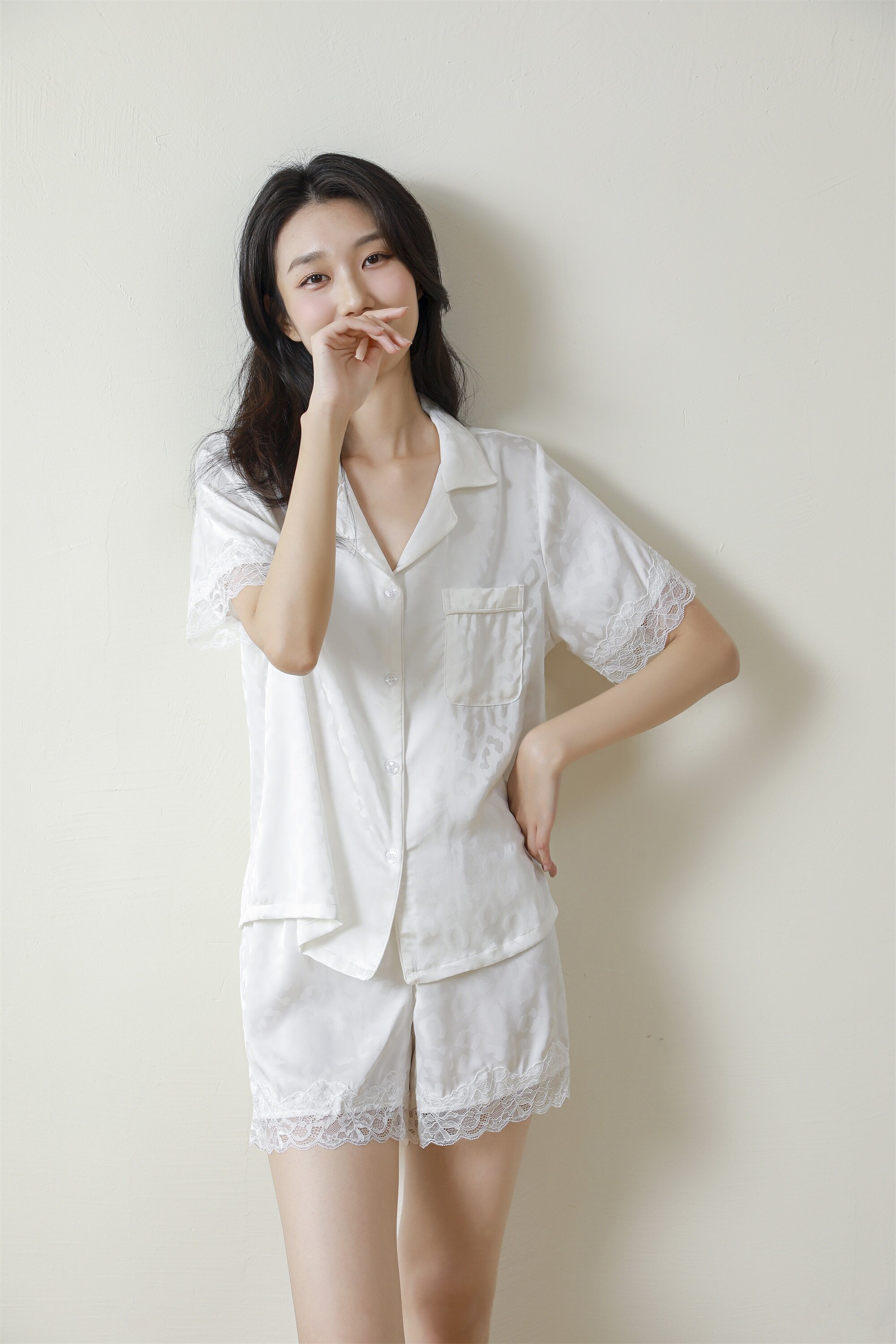 Летняя шелковая пижама, комплект, для влюбленных, короткий рукав 