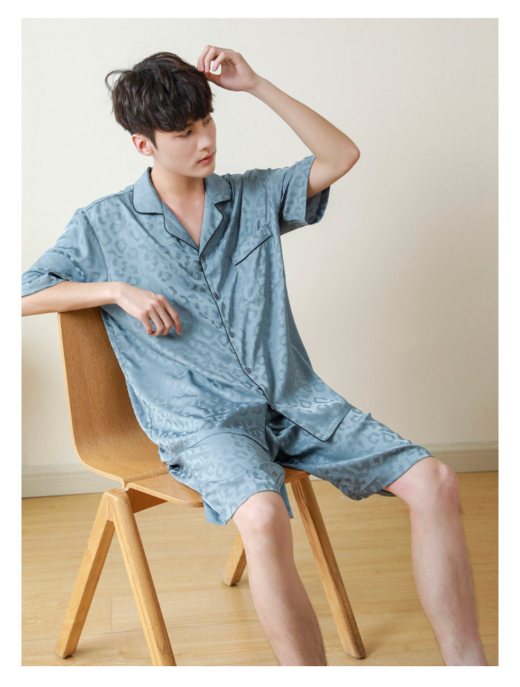 Летняя шелковая пижама, комплект, для влюбленных, короткий рукав 