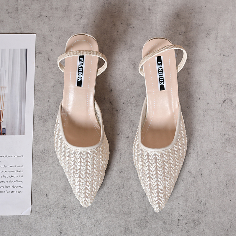 Plus-Size Women's Shoes, Mesh French Style, Comfortable Closed-Toe High Heels, Women's 2026 Summer New Style Stiletto Heel Backless Sandals