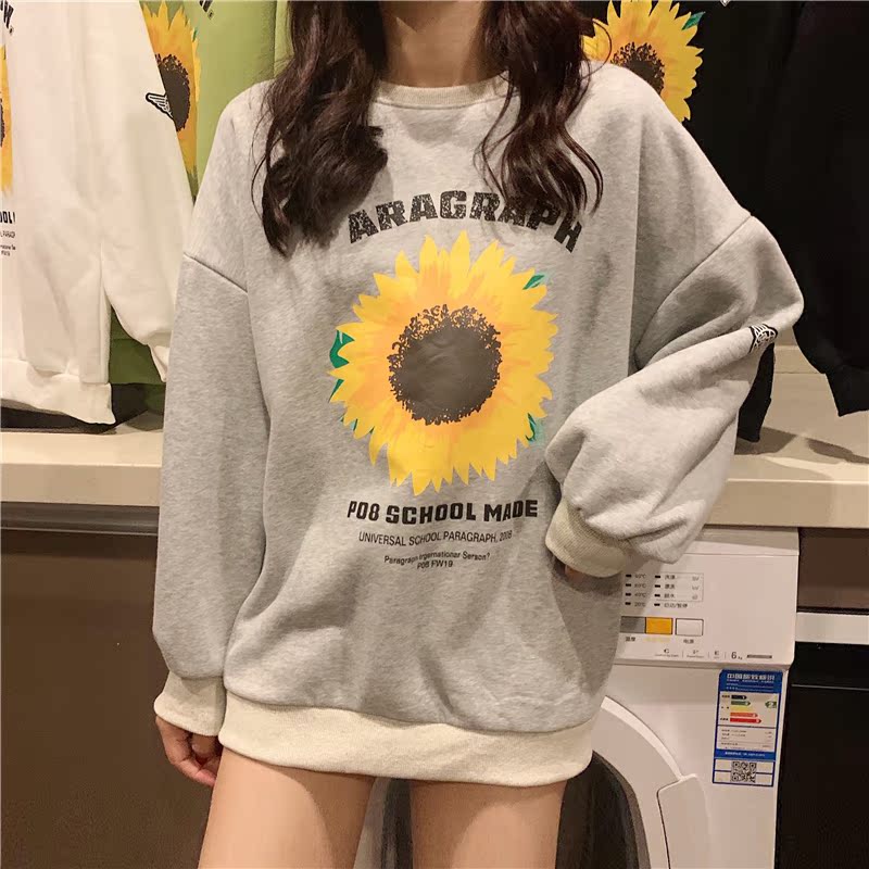VK旗艦店 韓國風向日葵印花寬鬆慵懶風長袖上衣