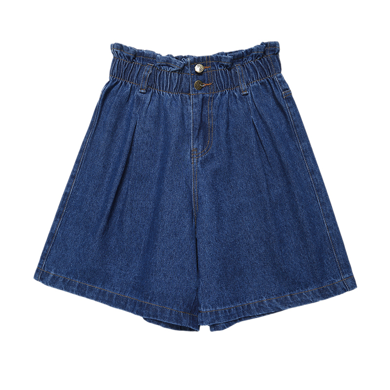 Denim quần short phụ nữ eo cao loose-fitting chân rộng hiển thị mỏng lật 2020 mùa hè mới phiên bản Hàn Quốc của mã lớn một từ quần nóng thủy triều