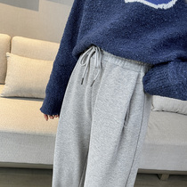 Broadlegged Pants Woman Autumn Winter Plus Suede Thickened Grey Casual Straight Drum Pants High Waist Pituitary Pants With Little Subsports Sweatpants