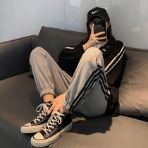 Sports pants woman loose straight tube bunches with slim fit 100 hitch winter grey 90% small sub casual pants