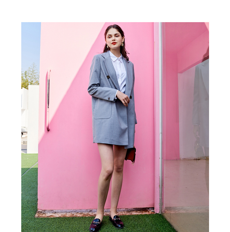 TeenieWeenie gấu 2019 xuân mới dành cho nữ sang trọng retro dài phiên bản Hàn Quốc của chiếc áo khoác nhỏ - Business Suit đồ mặc nhà