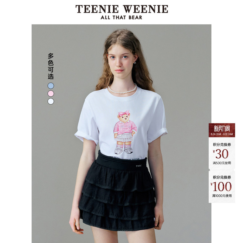 Teenieweenie Women's Fashion Casual Comfortable Sweet Cool Cute Printed Big Bear Short-Sleeved Round Neck T-Shirt