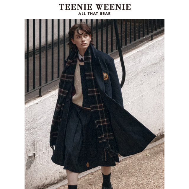 TeenieWeenie Bear Autumn and Winter Mid-Length Sheep Wool Coat Navy Blue Woolen Coat ເຄື່ອງນຸ່ງຜູ້ຍິງ