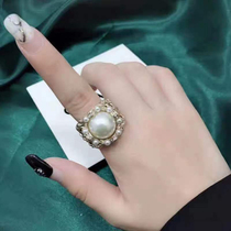 European and American designer retro Golden hollow pearl diamond ring opening adjustable fashion index finger ring ring
