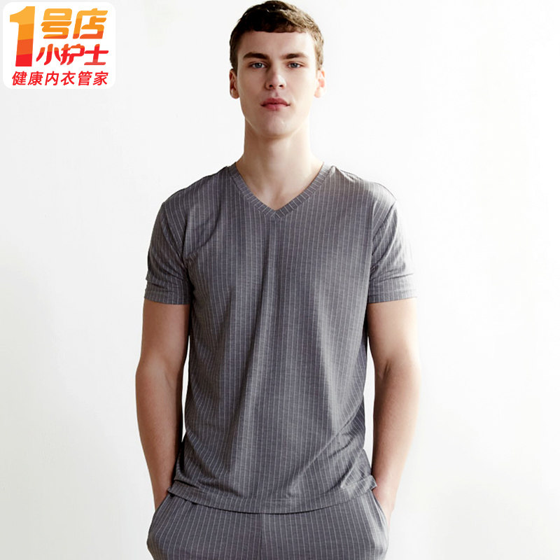 Small nurse striped short sleeve T-shirt for men's summer thin Modale loose outside wearing mid-aged half sleeve vest blouse