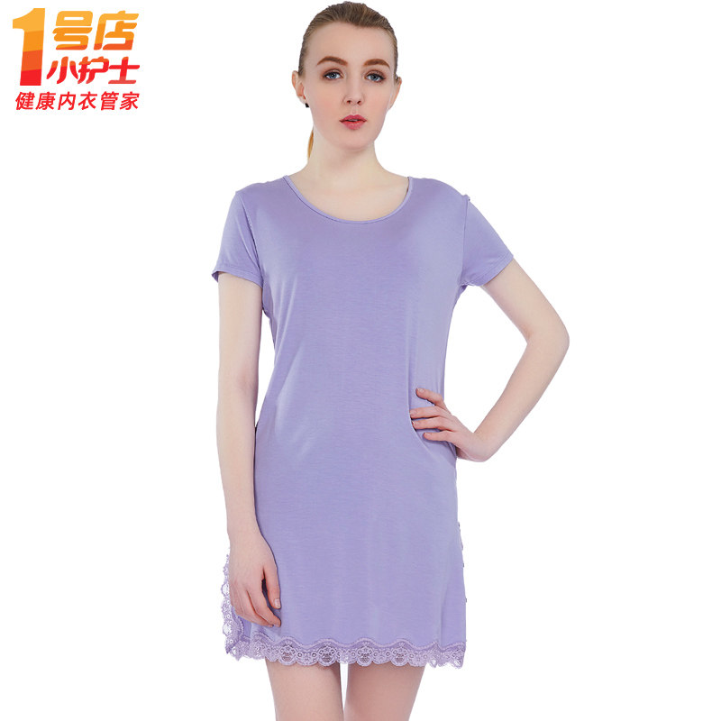 Little nurse lace nightdress ladies thin section modal short-sleeved home clothes casual loose sexy pajamas skirt summer
