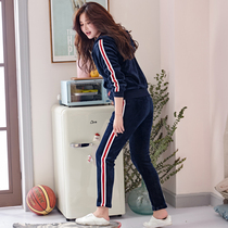 Pajamas womens autumn and winter coral velvet thickened velvet sports flannel zipper hooded can be worn outside home wear suit