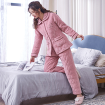 Pajamas womens autumn and winter coral velvet thickened velvet padded cotton three layers of warm flannel can be worn outside the home suit suit