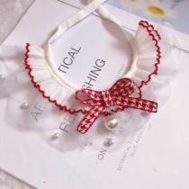 Pet pooch Saliva Scarf Scarf kitty Neck Cute checkered Butterfly Knot Lace with Purse Accessories Spring Summer