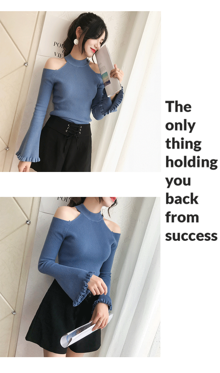 Mùa thu đông mới màu rắn cổ tròn treo cổ quây sừng áo len dài tay nữ Slim áo len học sinh mỏng áo gile hàn