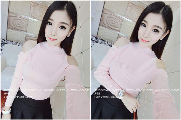 Thu đông 2016 phiên bản mới của Hàn Quốc cổ tròn quây rỗng quây dài tay áo len cổ lọ áo len nữ cao tuổi