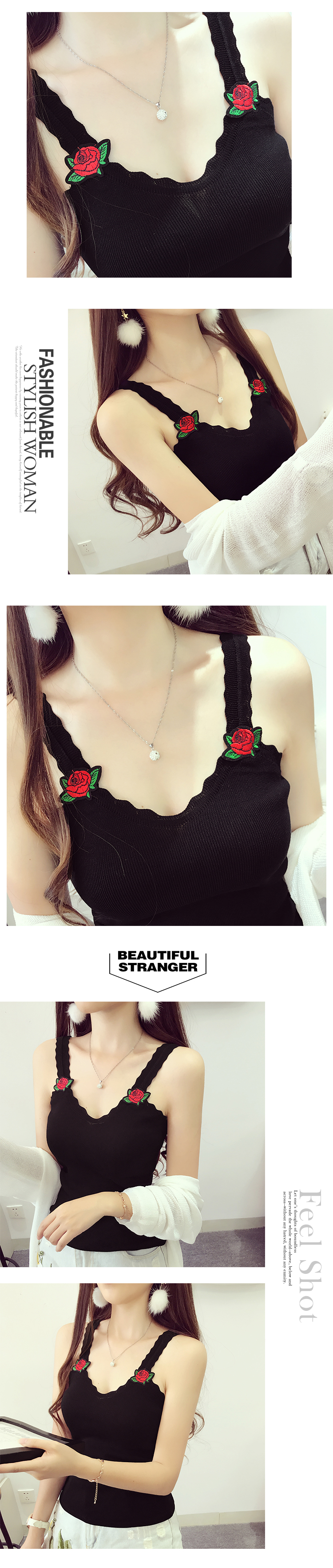 Mùa hè mới đẹp ngọt ngào váy thêu hoa hồng lượn sóng V-cổ đan vest vest nữ ngắn đoạn chạm đáy áo thời trang nữ cao cấp