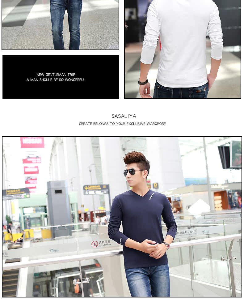 Áo thun nam tay dài 2018 mẫu mùa thu đông cotton cotton cộng với nhung cộng với size to béo là áo thun nam cổ chữ V t shirt