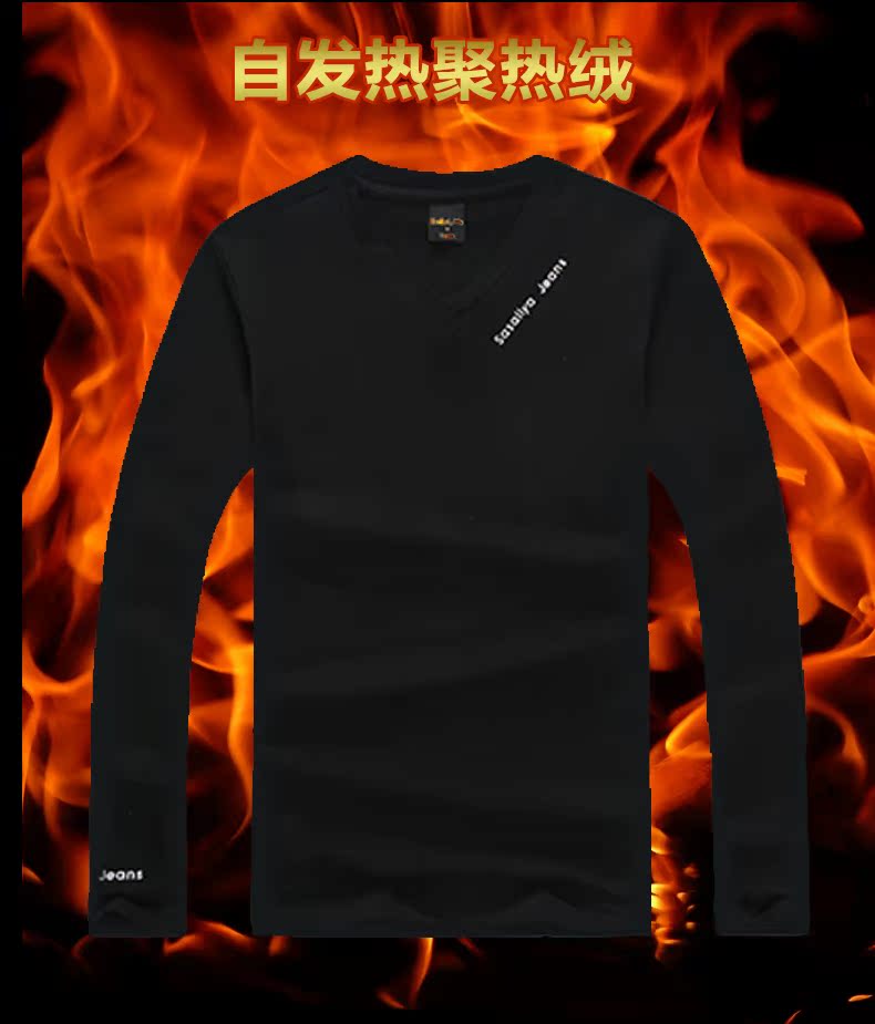 Áo thun nam tay dài 2018 mẫu mùa thu đông cotton cotton cộng với nhung cộng với size to béo là áo thun nam cổ chữ V t shirt
