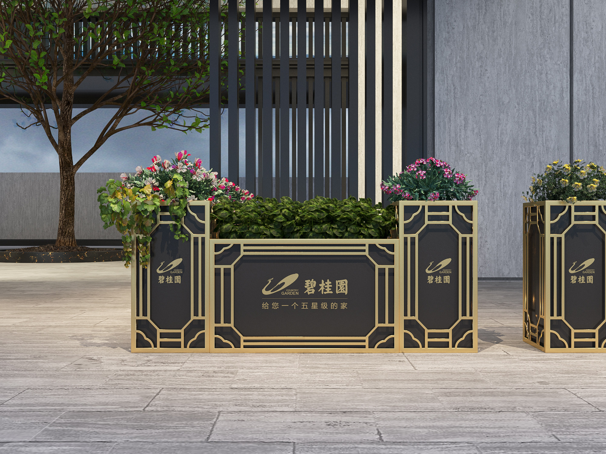 Custom outdoor iron flower box combination commercial street sample