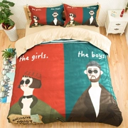 in nhân vật hoạt hình vài mô hình chú và một gia đình bốn lanh Lolita quilt 1.5 / 1.8m Bộ đồ giường - Bộ đồ giường bốn mảnh