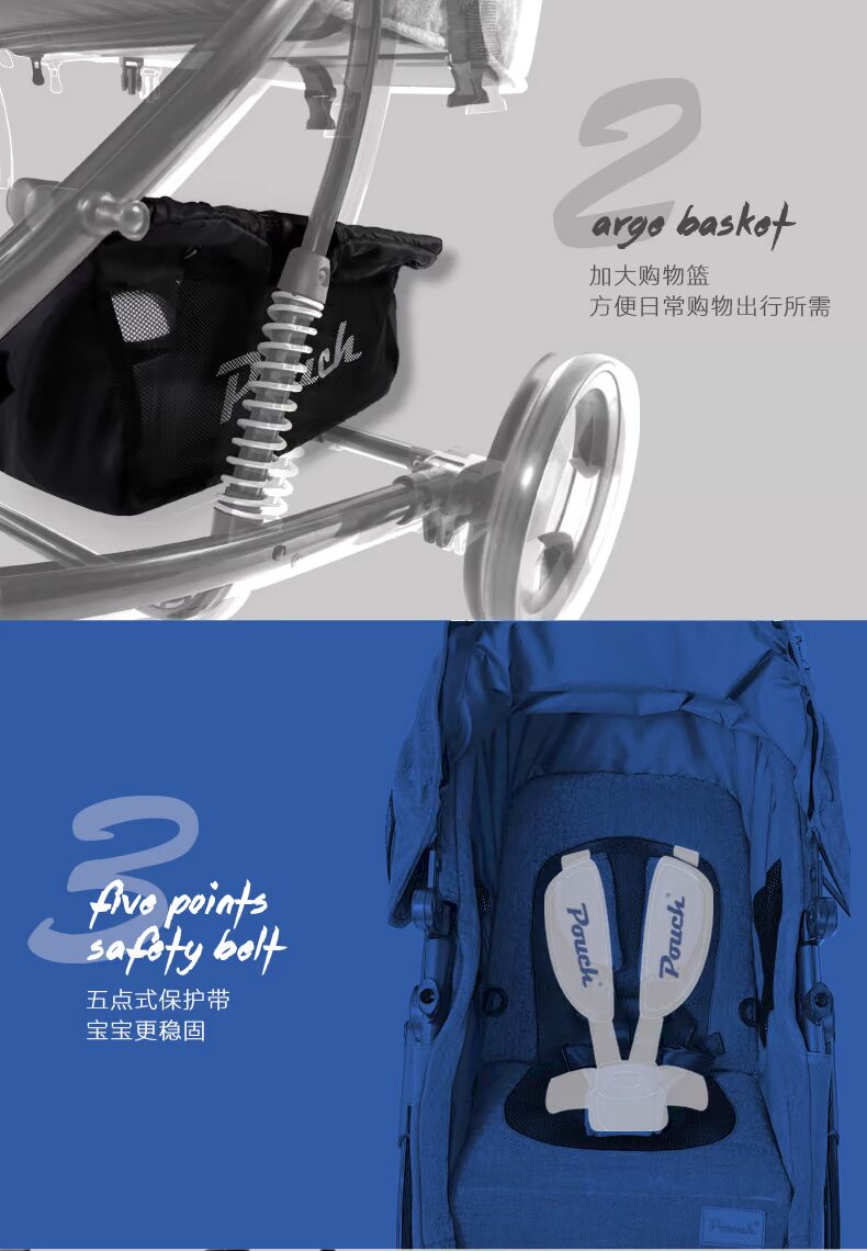 Túi đẩy xe đẩy phong cảnh cao P35 denim xanh bé bốn bánh xe đẩy nhẹ ô xe đẩy - Xe đẩy / Đi bộ xe đẩy đôi cho bé