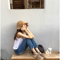 Japan imported hipster Joker gp raffia hat female summer big brimmed hat leisure sunshade beach fisherman hat