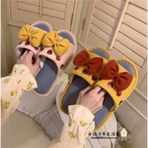 Japanese spot linen home cool summer GP girl heart ins cute bow fabric floor mute slippers
