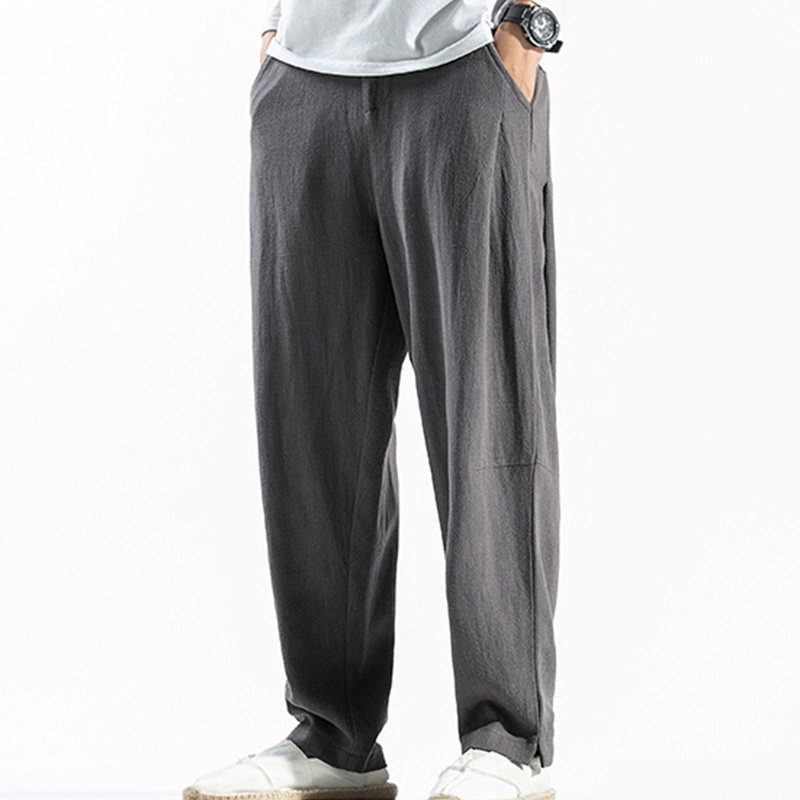 China Wind 2022 Cotton Linen Pants Spring Summer Men's Dress Large Size Kharen Pants Youth Loose Smoke Tubes Pants Retro Pants