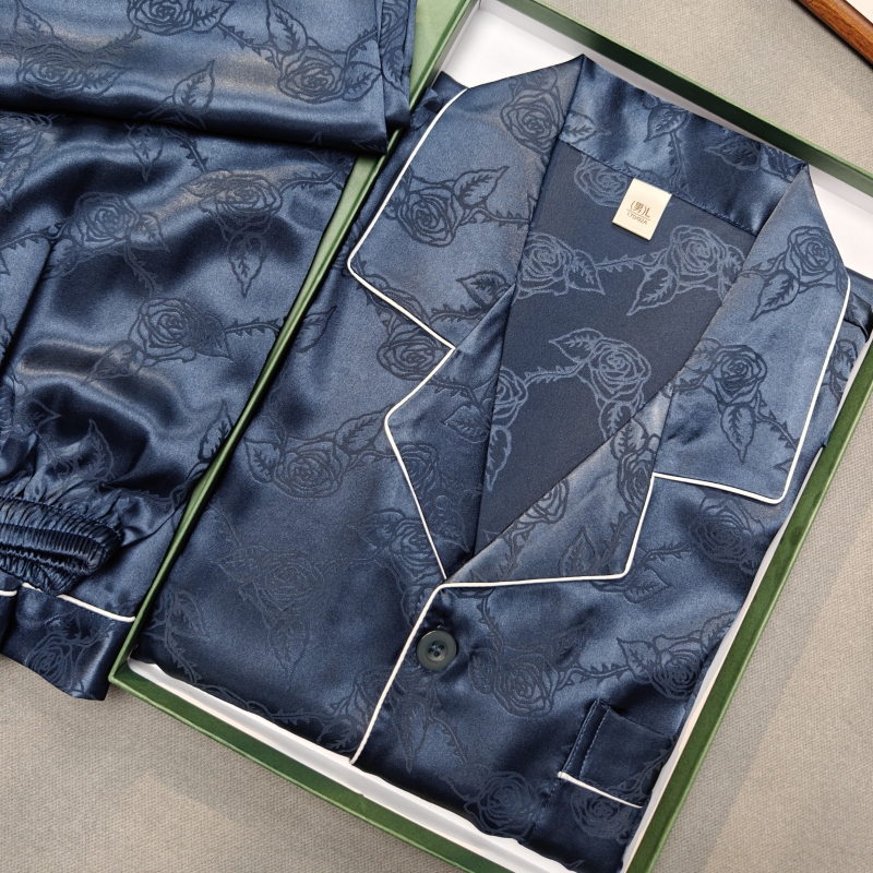 High-End Men's Pajamas, Summer Silk Short-Sleeved Large Size Mulberry Silk Home Clothes Set, Dad and Boyfriend Gift Box