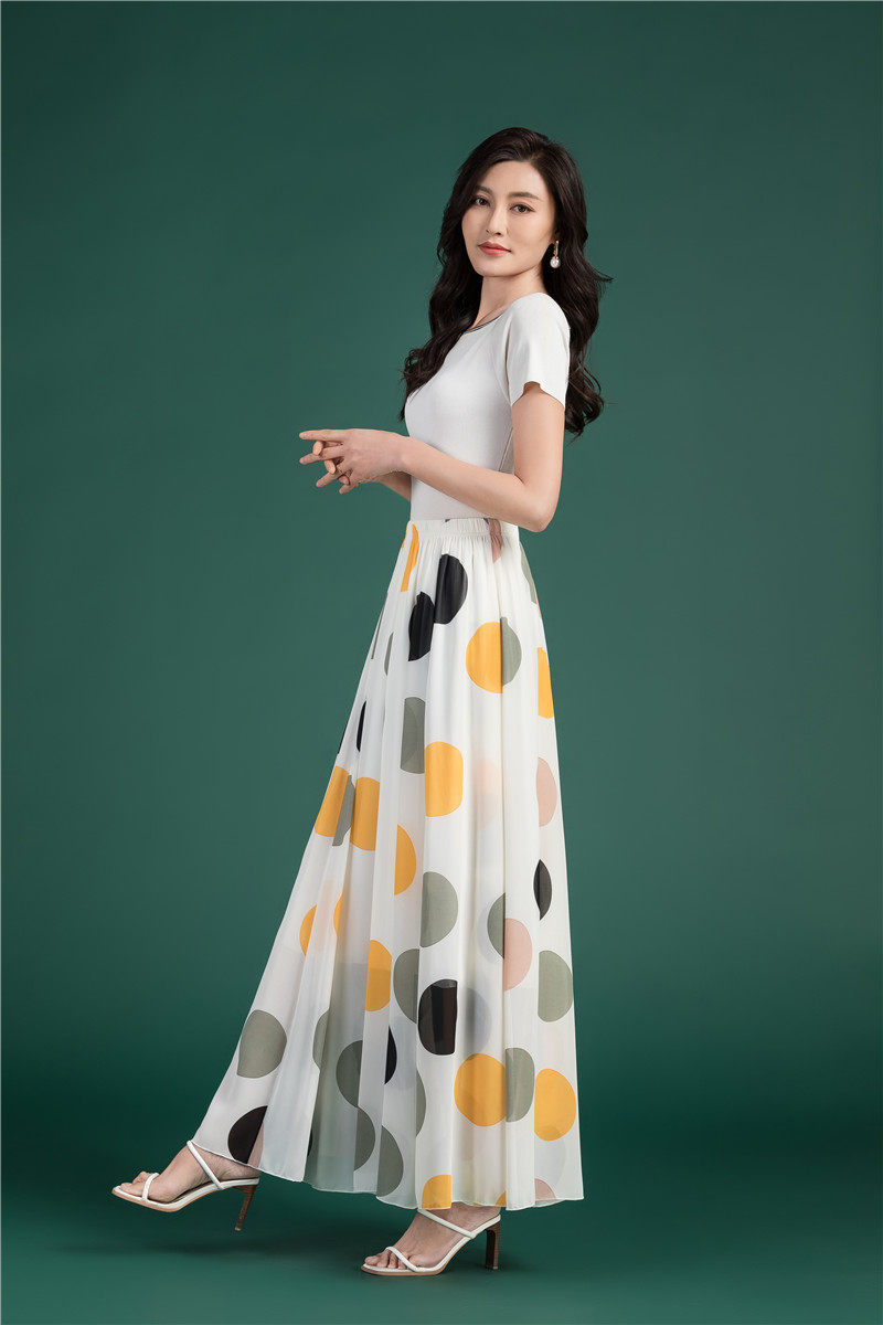 Female Summer Elegant Plus Size 4XL 5XL 6XL Fashion Polka Dot Black Chiffon Long Maxi Ladies Skirts for Womens