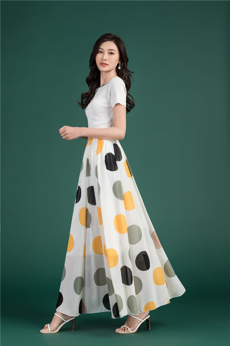 Female Summer Elegant Plus Size 4XL 5XL 6XL Fashion Polka Dot Black Chiffon Long Maxi Ladies Skirts for Womens